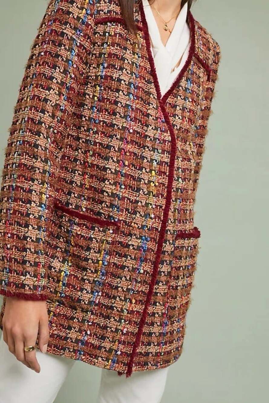 Anthropologie Ett:twa Harlequin Tweed Jacket Blazer Size M Brown Boho Hippie